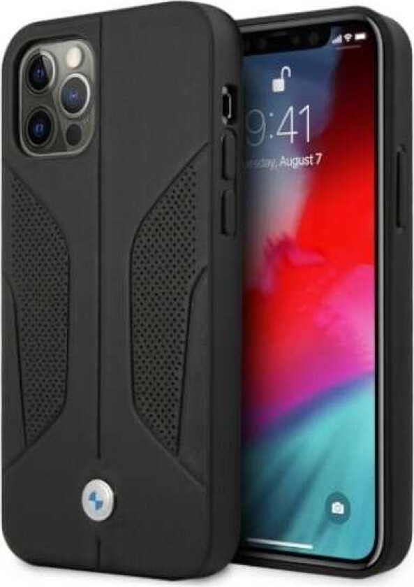Perforert lærveske med sider til iPhone 12 Pro Max - svart