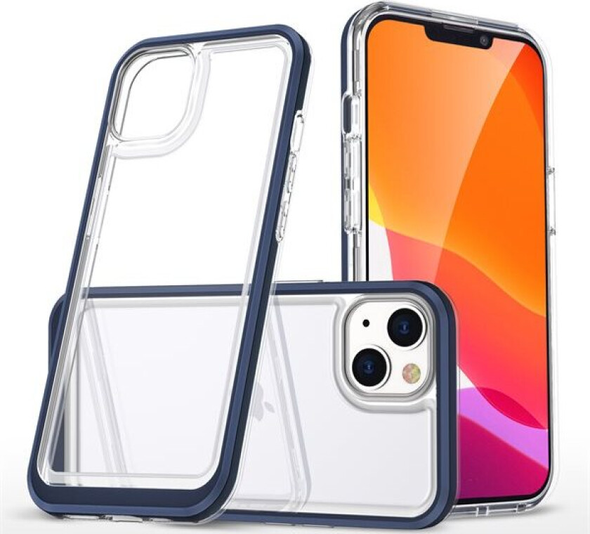 Gjennomsiktig 3-i-1-etui for iPhone 13 mini geldeksel med ramme blå