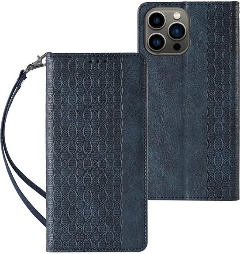 Magnet Stroppveske for iPhone 12 Pro Veske lommebok + mini nøkkelbånd anheng blå