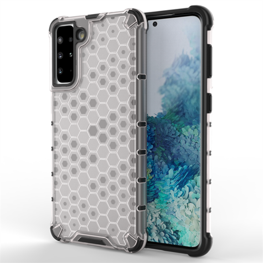 Honeycomb-etui pansrede deksel med en gelramme for Samsung Galaxy S22 + (S22 Plus) gjennomsiktig
