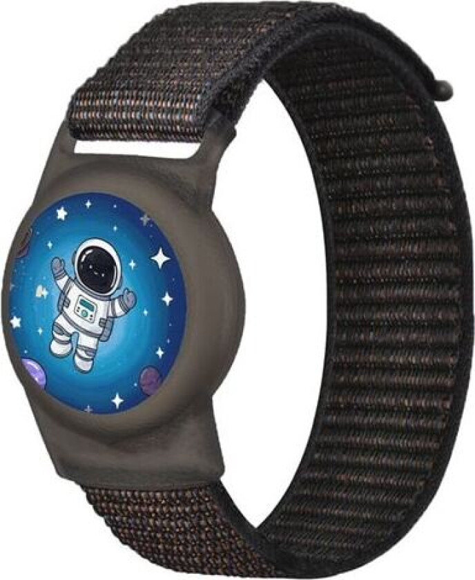 Apple AirTag Kids Nylon håndleddsarmbåndsetui - med astronaut og svart stropp
