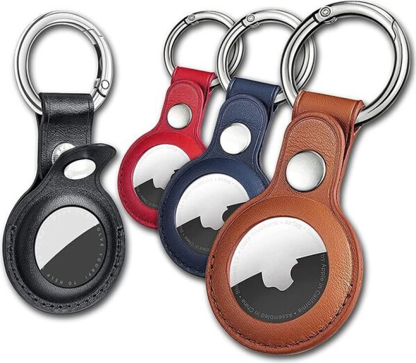 Apple AirTag PU-skinnveske - svart, brun, rød, blå - 4 stk