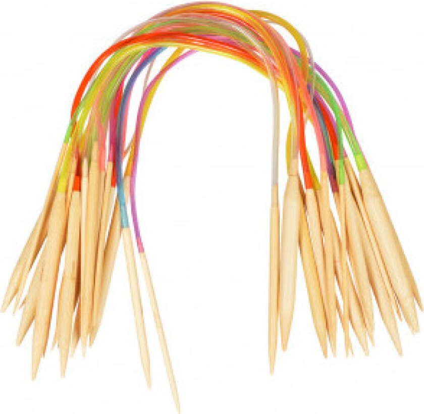 Rundpinnesett Bambus Natur/Print 40cm 2-10mm - 18 stør