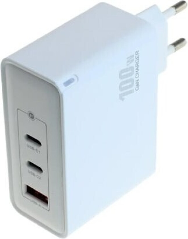 USB-lader med GaN-teknologi, 2x USB-C PD og 1x USB-A - opptil 100 W