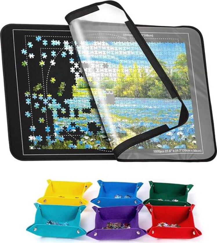 Puslespillmatte i filt med lokk og 6 sorteringsrom - for 1000 brikker