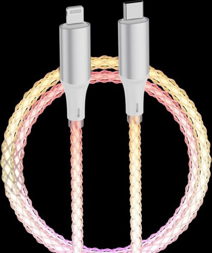 Qualo Glowing USB-kabel - USB-C til Lightning - hvit/sølv