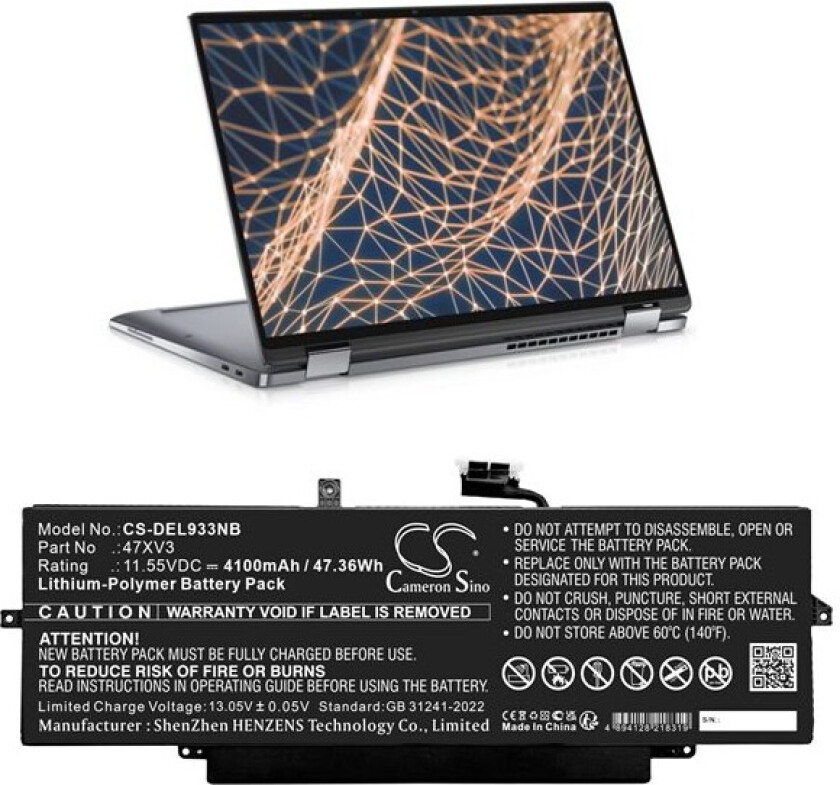 Batteri til bærbar PC for DELL Latitude 9330, Latitude 9330 2-i-1 og andre.