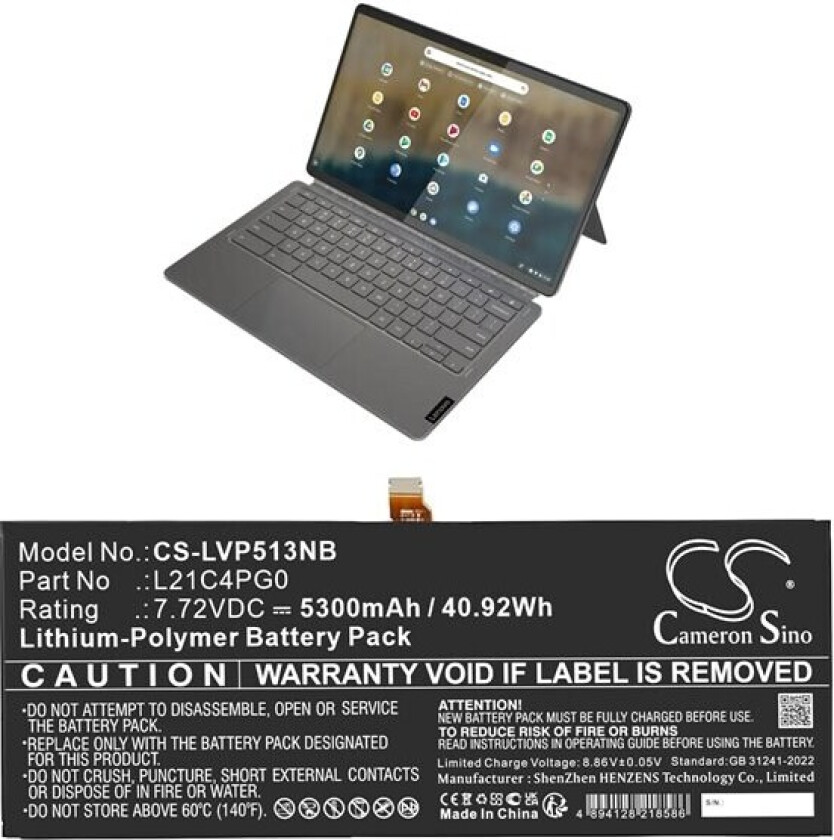 Batteri til bærbar PC for Lenovo IdeaPad Duet 5 Chromebook 13Q7C6 82QS0000US og andre.