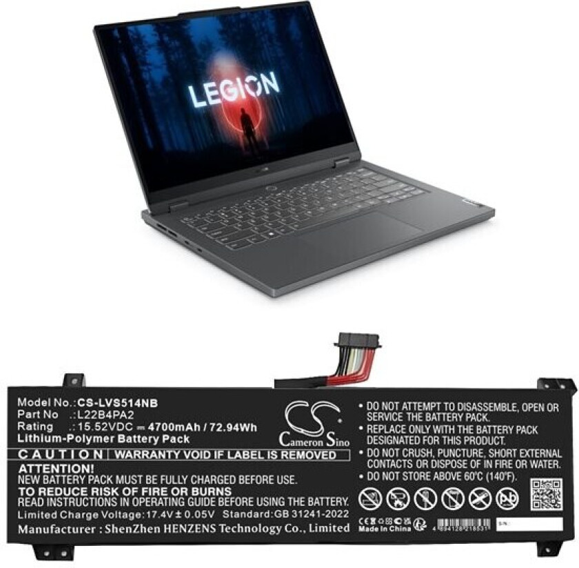 Batteri til bærbar PC for Lenovo Legion Slim 5 14APH8 og andre.