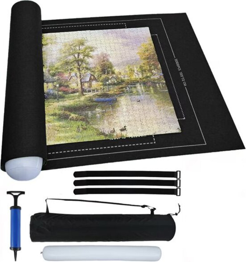 Puslespillmatte for opptil 2000 brikker med 4 sorteringsbokser og oppbevaringspose