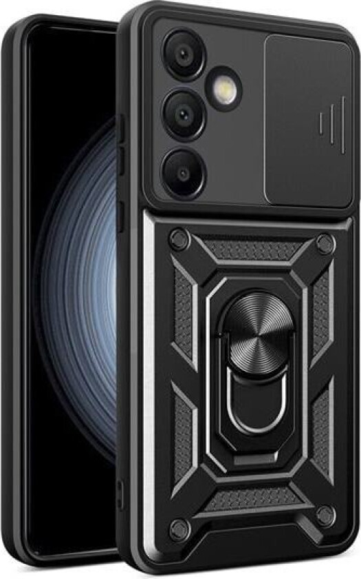 Hybrid Armor Camshield-skall med mobilring og kamerabeskyttelse for Samsung Galaxy A56 - Svart