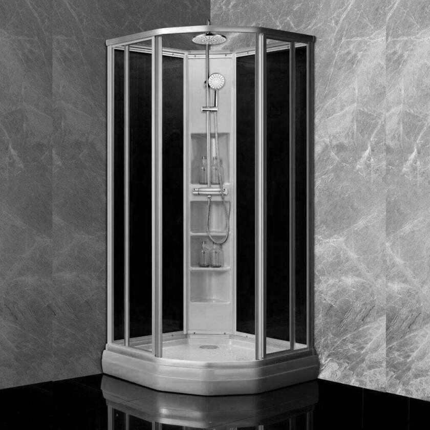 Dusjkabinett Buet Alu Classic - Sotet Bakvegger Matt Aluminium / 100x100cm Plus