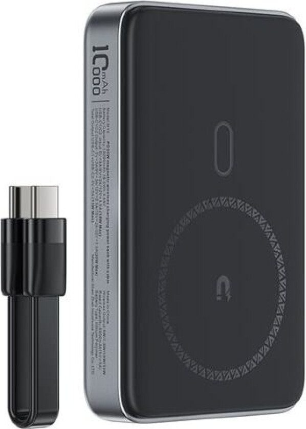 Powerbank Acefast M10 Magnetic 2x USB-C PD 30W med 15W induktiv lading og USB-C-kabel - Svart