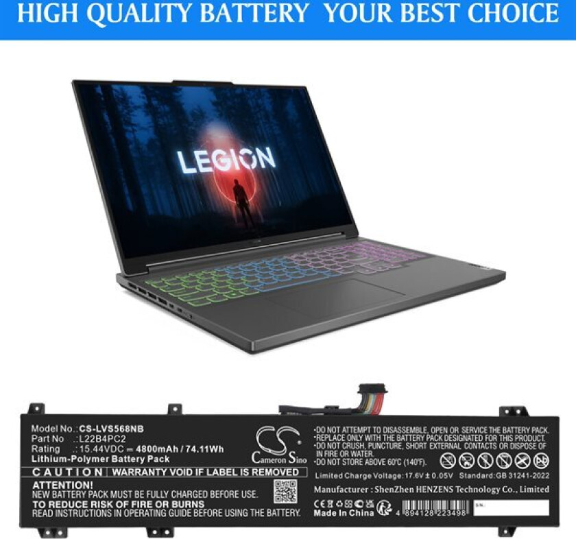 Batteri til bærbar PC for Lenovo Legion Slim 5 16APH8 82Y90005JP og andre.