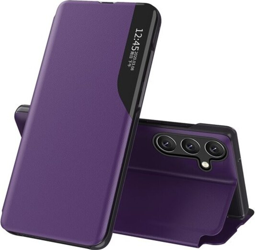 Eco Leather View Case elegant etui med klaff og stativfunksjon for Samsung Galaxy A26 - lilla