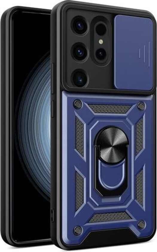 Hybrid Armor Camshield-etui for Samsung Galaxy S24 Ultra pansret med kameradeksel - blå