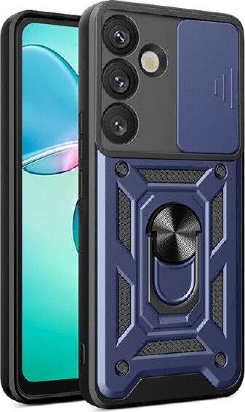 Hybrid Armor Camshield med kameradeksel og metallring for Samsung Galaxy S25+ - Blå