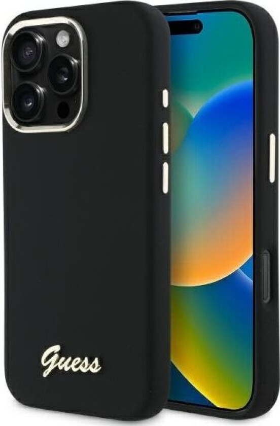 Silikonetui med metallogo og ramme for iPhone 16 Pro - svart