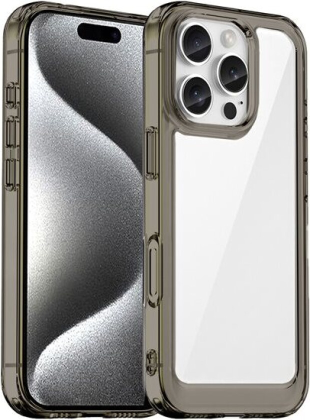 Outer Space-etui for iPhone 16e deksel med fleksibel ramme - gjennomsiktig, svart