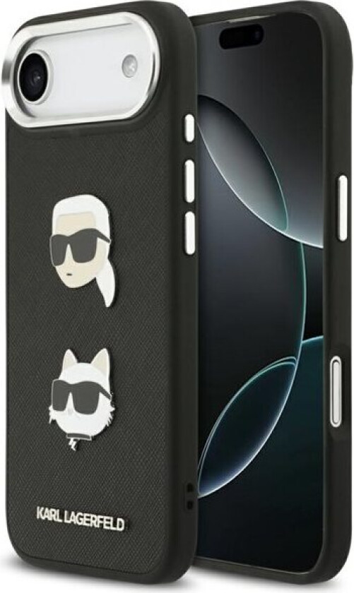 FW Grained Karl & Choupette Heads Pins & Logo iPhone Air Case - Svart