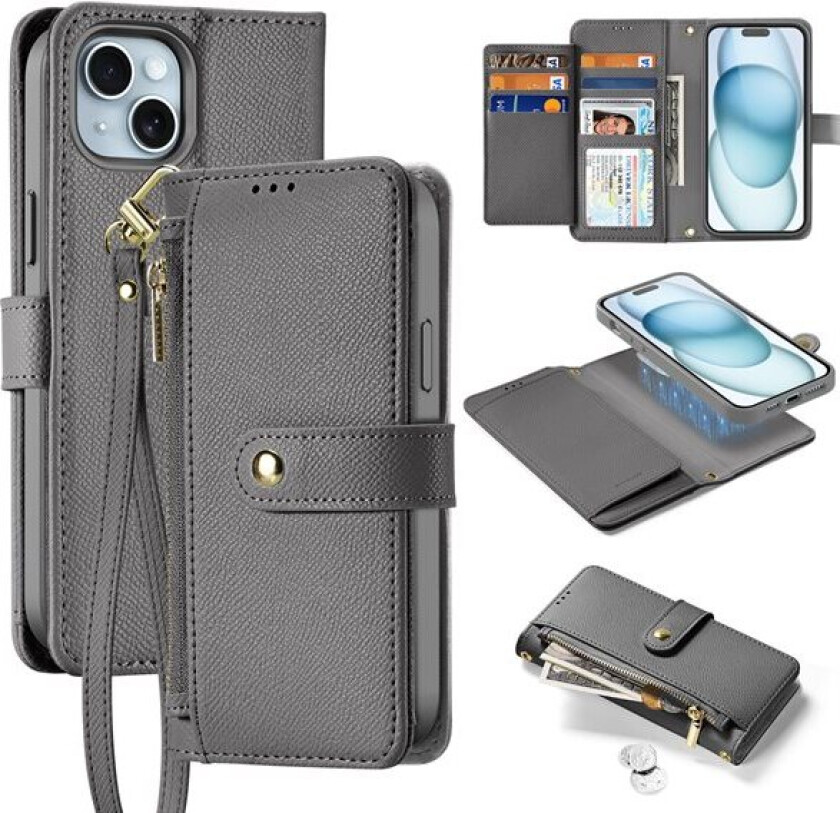 Lawa lærveske for iPhone 15 - grå