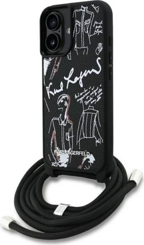 Crossbody-etui med kornet mønster og logo til iPhone 16 - Svart