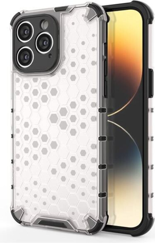 Honeycomb-etui for iPhone 14 Pro Max pansret hybriddeksel gjennomsiktig