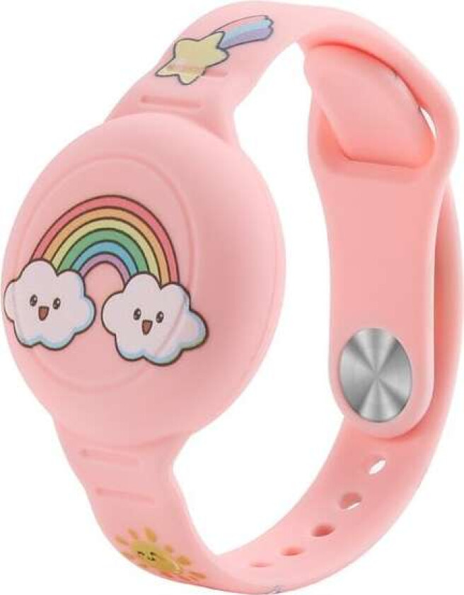AirTag Case-armbånd i silikon for barn - rosa med regnbue