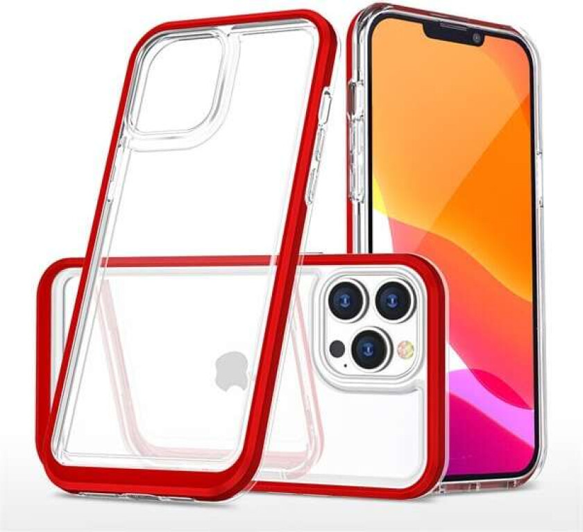 Gjennomsiktig 3-i-1-etui for iPhone 14 Pro Max silikondeksel med ramme rød