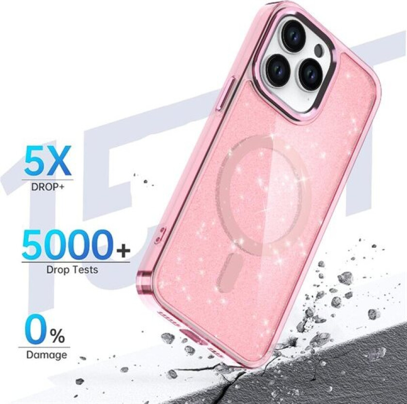 Glitteretui MagSafe for iPhone 16 Pro - rosa med glitter