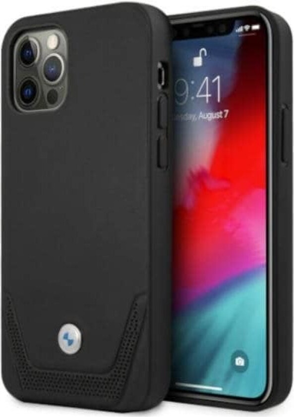 Perforert lærveske til iPhone 12 Pro Max - svart