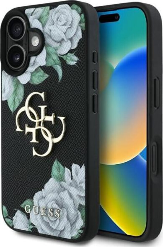 Grained Roses Big 4G-logoetui for iPhone 16 - svart
