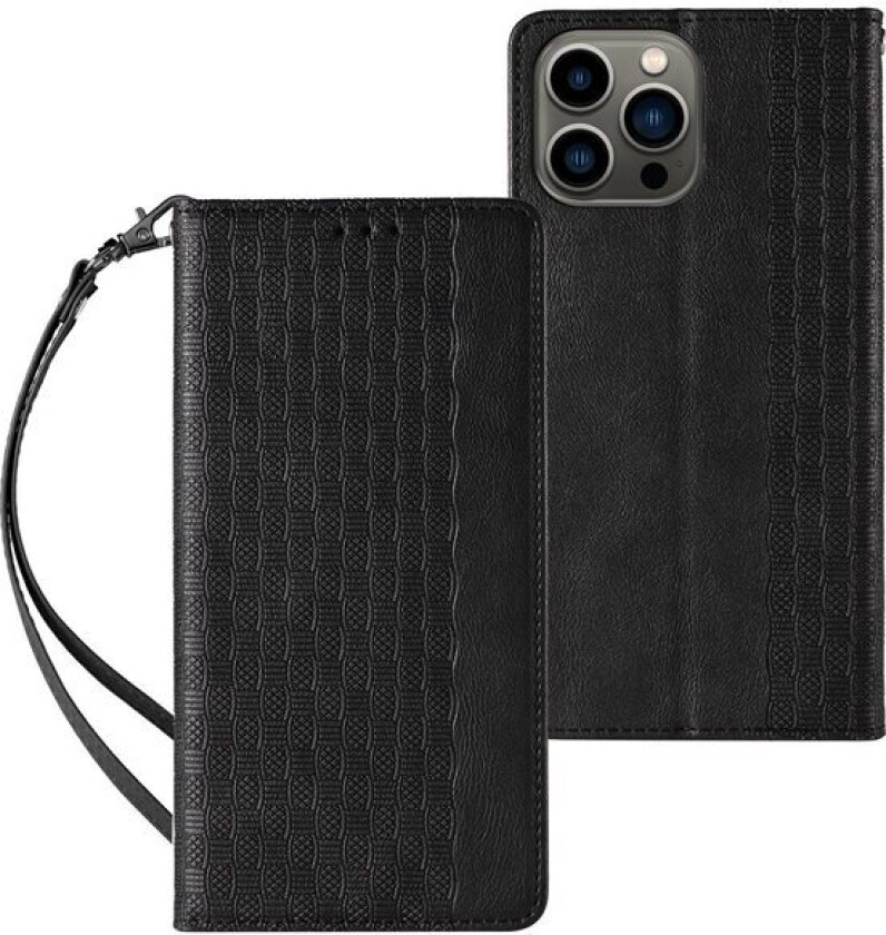 Magnet Stroppveske for iPhone 13 Pro Max Veske lommebok + Mini Lanyard anheng svart