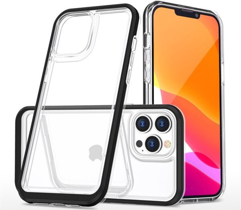 Gjennomsiktig 3-i-1-etui for iPhone 13 Pro Max geldeksel med ramme svart