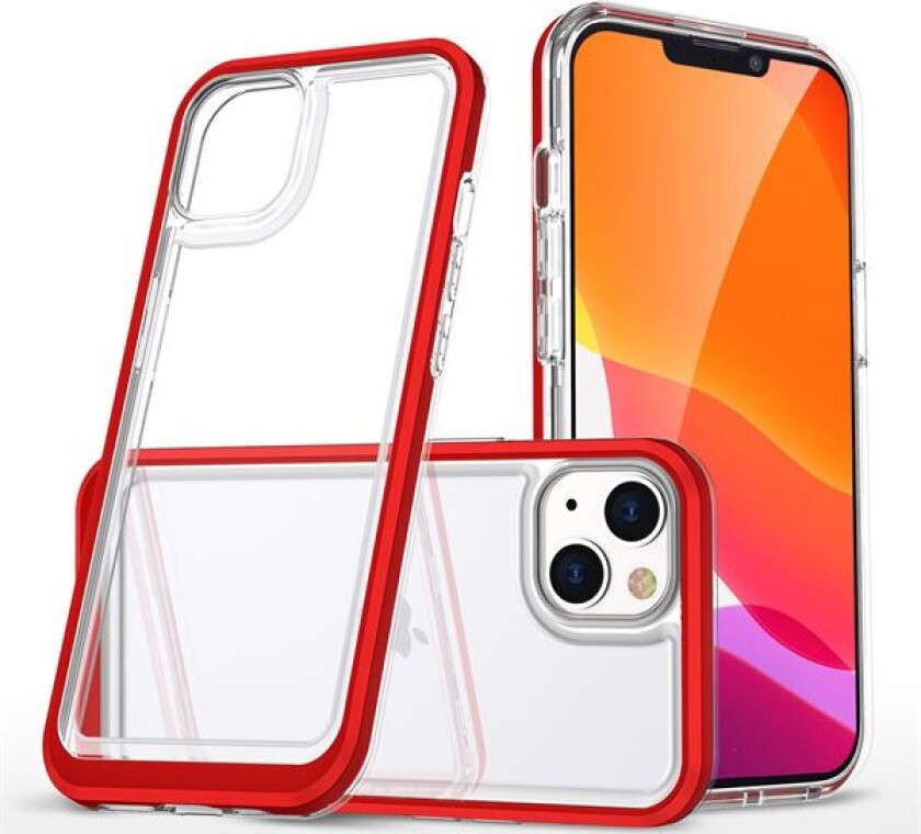 Gjennomsiktig 3-i-1-etui for iPhone 13 mini geldeksel med ramme rød