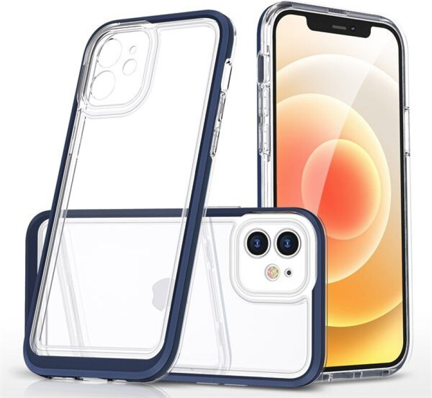 Klar 3-i-1-etui for iPhone 12 blå ramme geldeksel