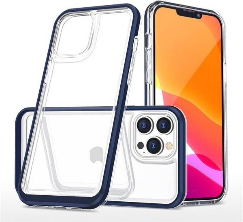 Gjennomsiktig 3-i-1-etui for iPhone 14 Pro silikondeksel med ramme blå