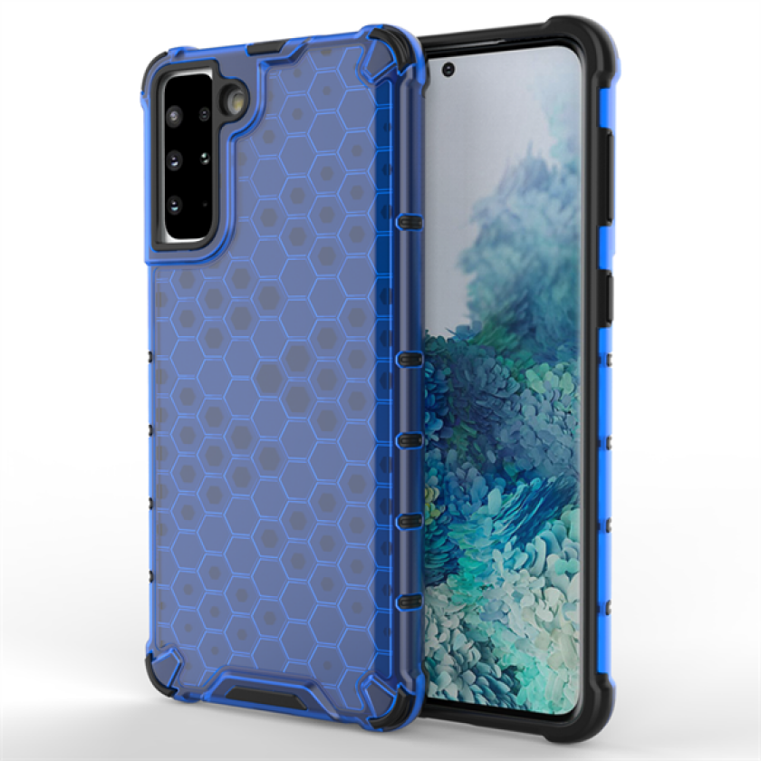 Honeycomb-etui pansrede deksel med en gelramme for Samsung Galaxy S22 + (S22 Plus) blå