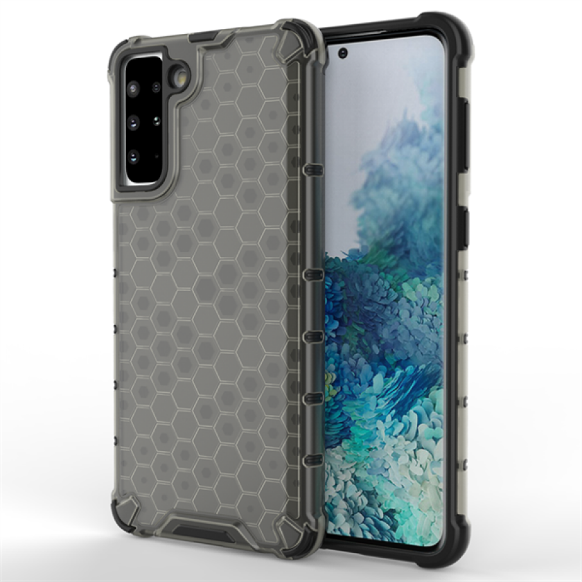 Honeycomb-etui pansrede deksel med en gelramme for Samsung Galaxy S22 + (S22 Plus) svart