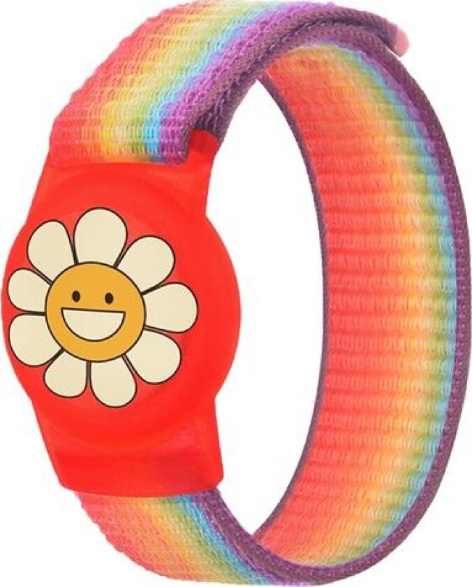 Apple AirTag Kids Nylon håndleddsstropp-etui - med blomst og regnbuestripe