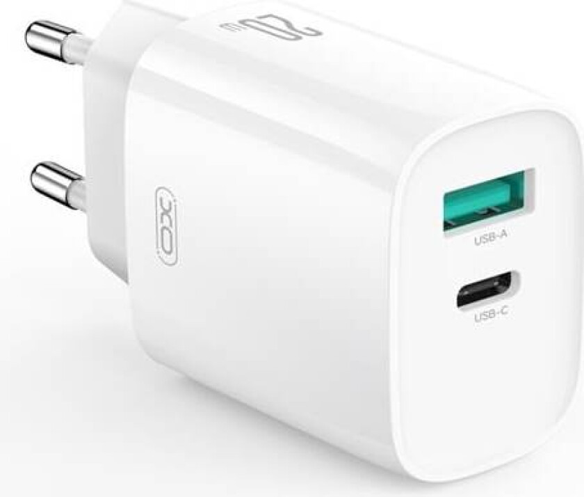 XO Vegglader 20W PD med USB-C, USB-A og USB-C til Lightning-kabel