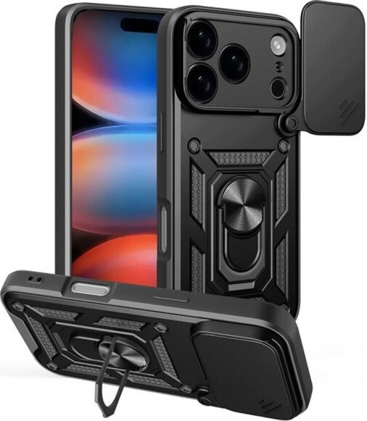 Beskyttelsesdeksel med kameradeksel og mobilring for iPhone 17 Pro Max – Svart