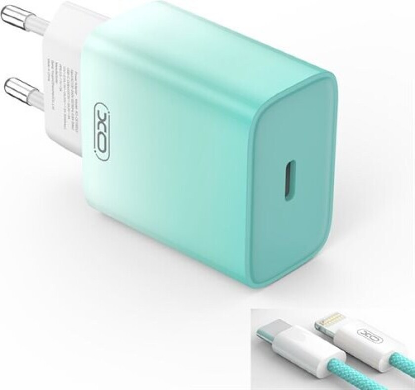 USB-C-lader PD 30W med lightning-kabel - Blå/Hvit