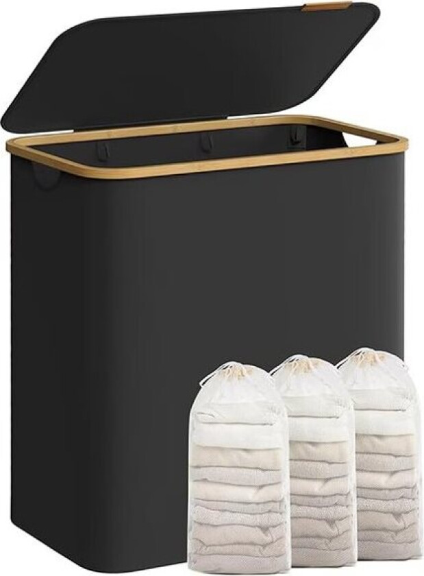 Stor skittentøyskurv med lokk og 3 rom - Svart