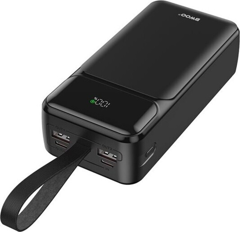 BWOO 65W Powerbank 30000mAh med 2xUSB, 1xUSB-C og LCD-skjerm - Svart