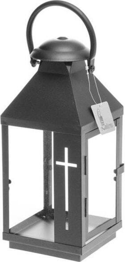 Bilde av Gravlykt i metall med kors - 28 cm