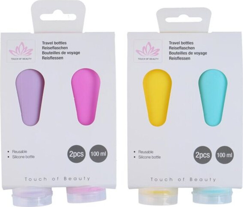 Reiseflasker i silikon 100 ml, 2-pakning, gjenbrukbare