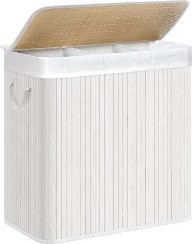 Skittentøyskurv med tre rom – bambuslokk og vaskbar innerpose