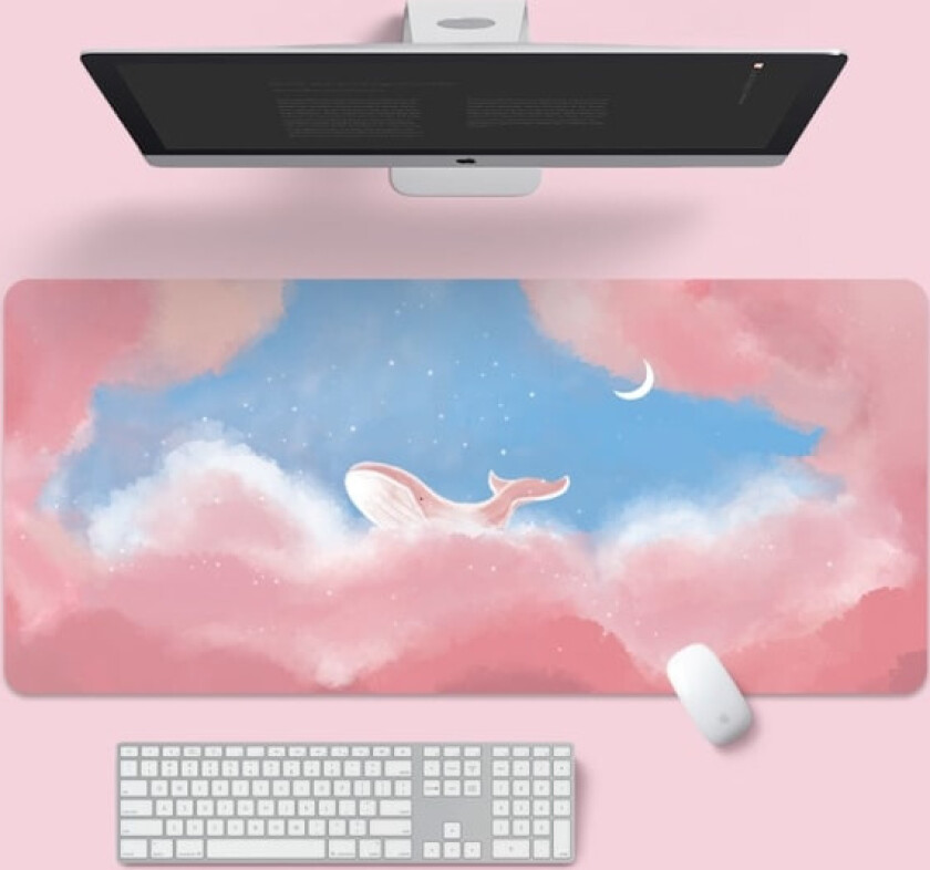 RYI-?verdimensjonert musematte med tegneserie natur Laptop Locked Edge Soft Pad Hval med rosa skyer 900*400*2mm