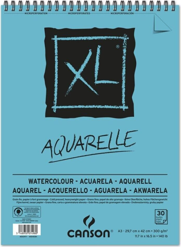 Akvarellblokk XL Aquarelle 30 ark 300 g A3